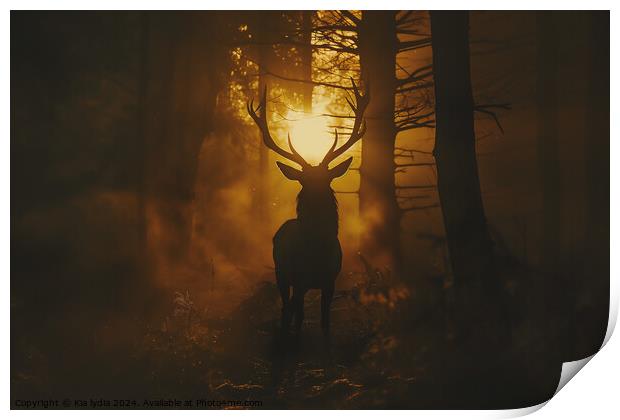 Stag in the woods Print by Kia lydia