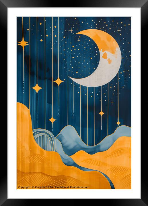Moon and stars Framed Mounted Print by Kia lydia