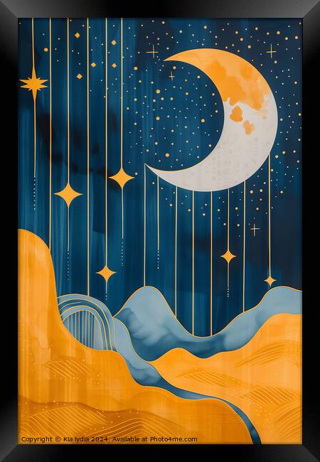 Moon and stars Framed Print by Kia lydia