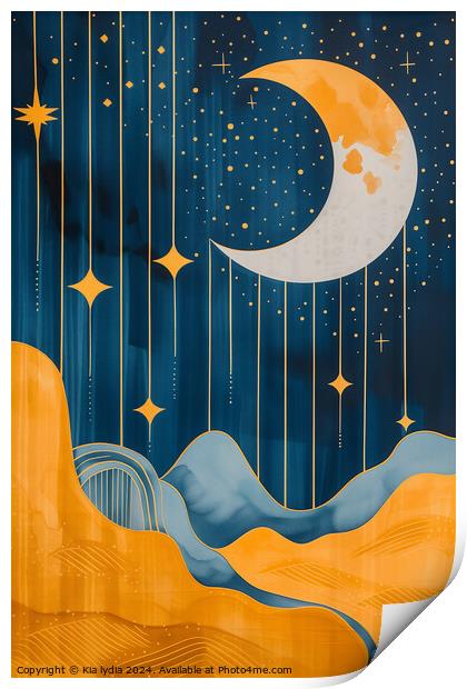 Moon and stars Print by Kia lydia