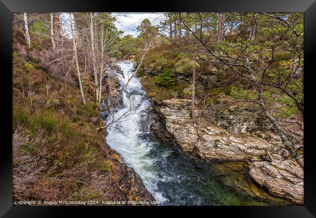 Waterfall on River Lui near Braemar in Scotland Framed Print by Angus McComiskey