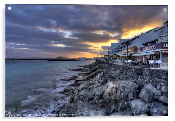 Playa Blanca promenade twilight Acrylic by Rob Hawkins