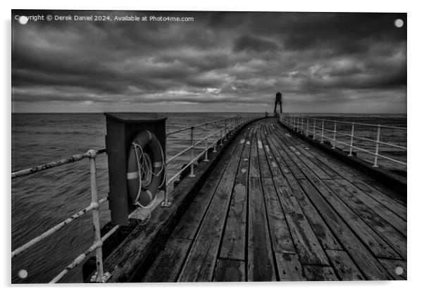 Whitby Pier, Whitby Harbour, West Yorkshire (mono) Acrylic by Derek Daniel