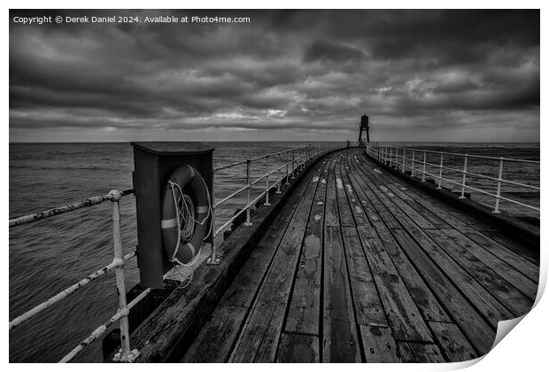 Whitby Pier, Whitby Harbour, West Yorkshire (mono) Print by Derek Daniel