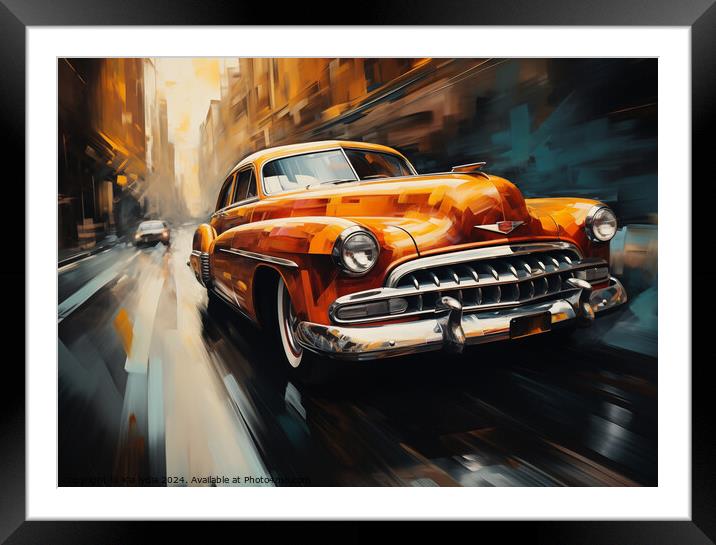 Yellow vintage car Framed Mounted Print by Kia lydia