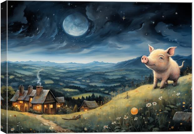 Pig on a hill Canvas Print by Kia lydia