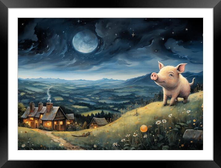Pig on a hill Framed Mounted Print by Kia lydia