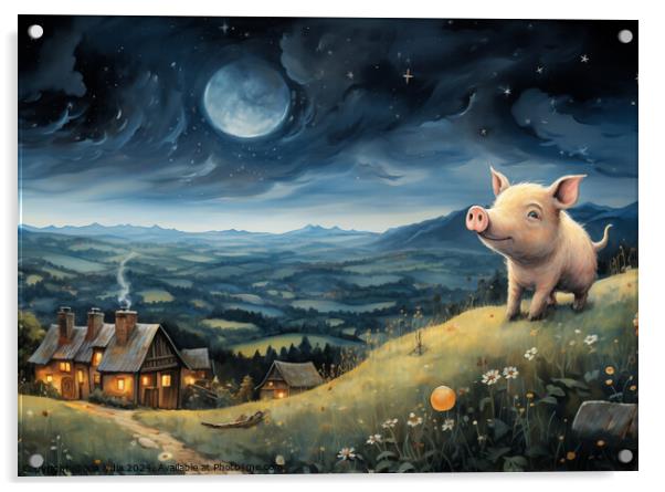 Pig on a hill Acrylic by Kia lydia