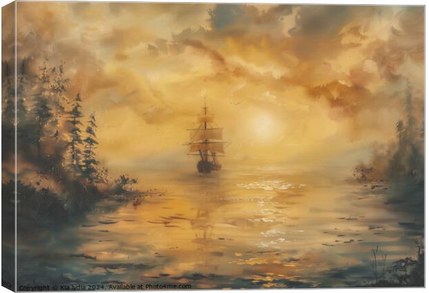 Galleon at sunset Canvas Print by Kia lydia
