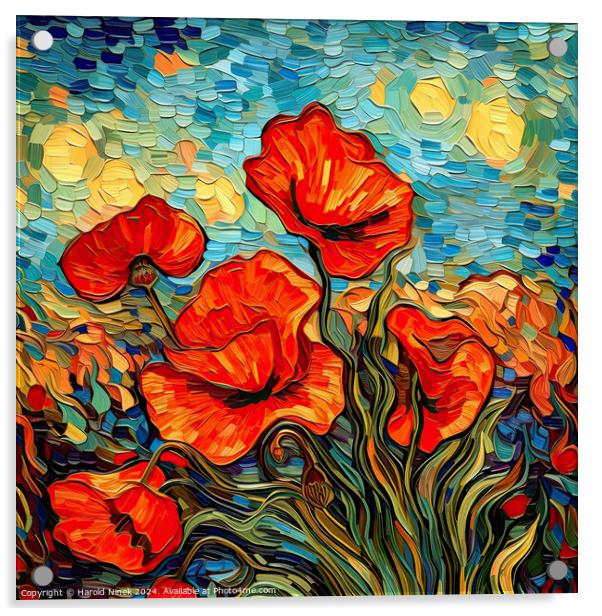 Poppies in Bloom Acrylic by Harold Ninek
