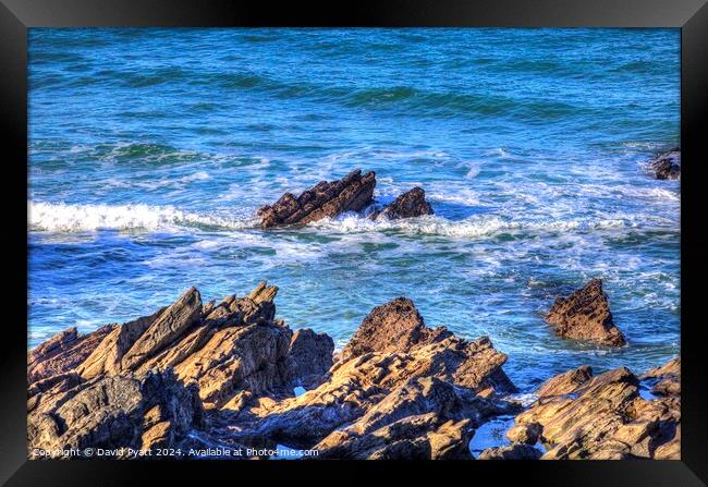  Cornish Rocks Breaking Waves Framed Print by David Pyatt