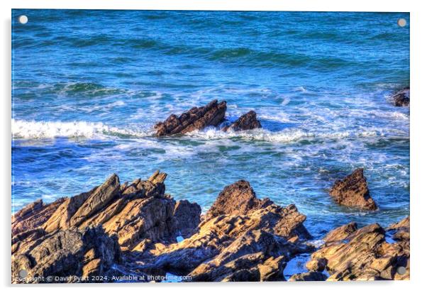  Cornish Rocks Breaking Waves Acrylic by David Pyatt