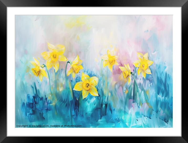 Daffodil Water colour Framed Mounted Print by Kia lydia