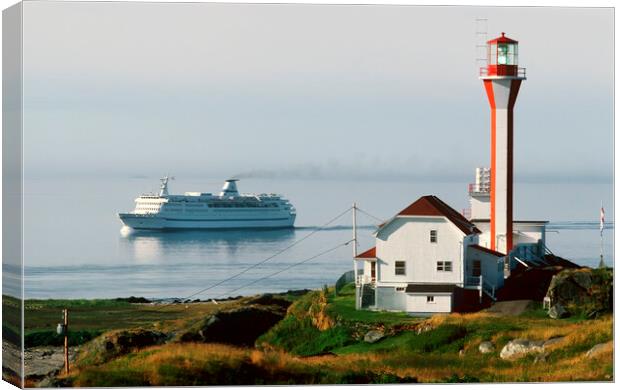 Ship passing Lighthouse Canvas Print by Dave Reede