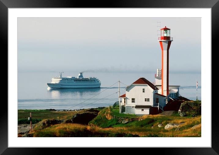 Ship passing Lighthouse Framed Mounted Print by Dave Reede