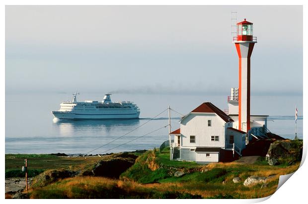 Ship passing Lighthouse Print by Dave Reede