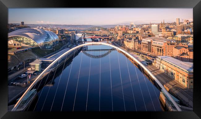 Newcastle Bridges from Millennium Bridge Framed Print by Tim Hill