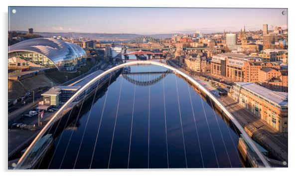 Newcastle Bridges from Millennium Bridge Acrylic by Tim Hill