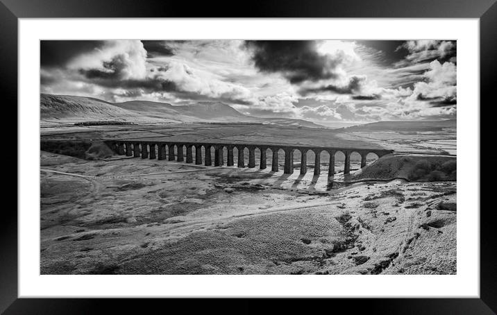 Ribblehead Viaduct Black and White Framed Mounted Print by Apollo Aerial Photography