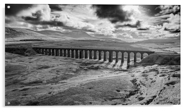 Ribblehead Viaduct Black and White Acrylic by Apollo Aerial Photography