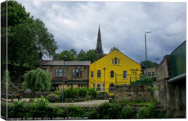 The Golden Lion and a Church Spire, Todmorden Canvas Print by Colin Green