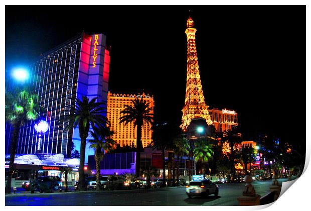 Eiffel Tower Paris and Ballys Hotel Las Vegas America Print by Andy Evans Photos