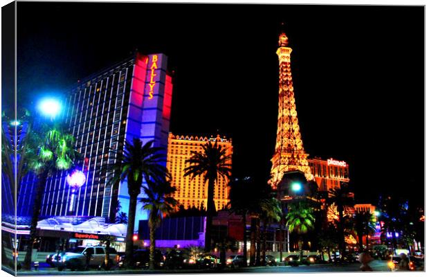 Eiffel Tower Paris and Ballys Hotel Las Vegas America Canvas Print by Andy Evans Photos