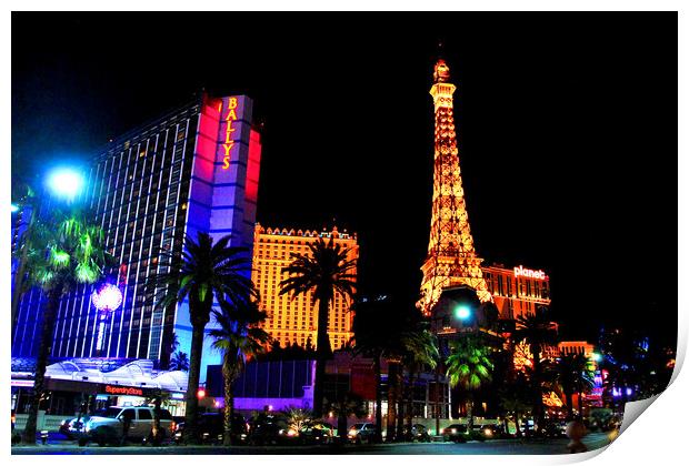 Eiffel Tower Paris and Ballys Hotel Las Vegas America Print by Andy Evans Photos