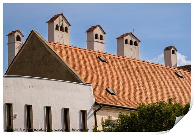 Architecture of an Hungarian chimney with Red tiled roof.  Print by Maggie Bajada