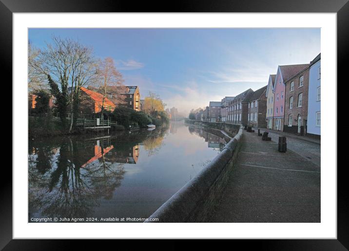 Foggy winter morning in Norwich Quayside Framed Mounted Print by Juha Agren