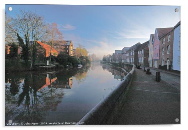 Foggy winter morning in Norwich Quayside Acrylic by Juha Agren