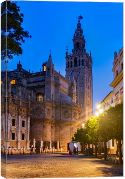 Seville Cathedral And Giralda Tower At Night Canvas Print by Artur Bogacki