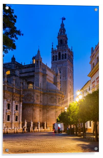 Seville Cathedral And Giralda Tower At Night Acrylic by Artur Bogacki