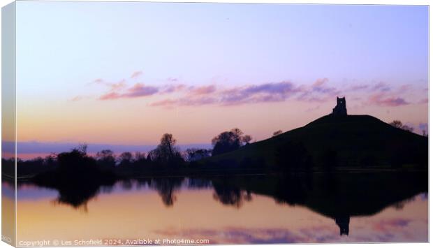 Burrow Mump with Flooded Fields Canvas Print by Les Schofield