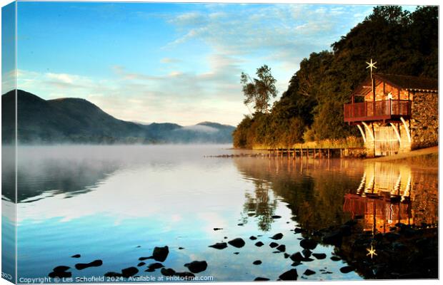 Boathouse at Pooley Bridge Ullswater Lake district Canvas Print by Les Schofield
