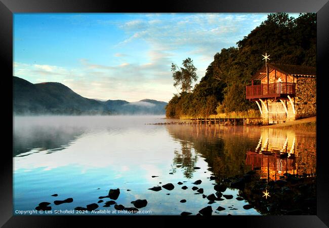 Boathouse at Pooley Bridge Ullswater Lake district Framed Print by Les Schofield