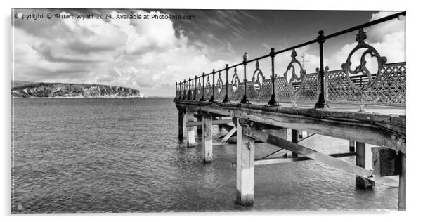 Swanage Pier pointing towards Old Harry Rocks Acrylic by Stuart Wyatt