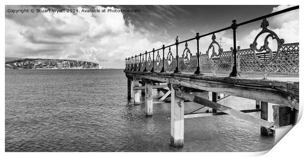 Swanage Pier pointing towards Old Harry Rocks Print by Stuart Wyatt