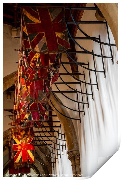 Military flags in Llandaff cathedral  Print by Neil McKenzie