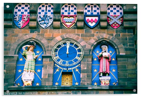 Clock on Cardiff castle  Acrylic by Neil McKenzie