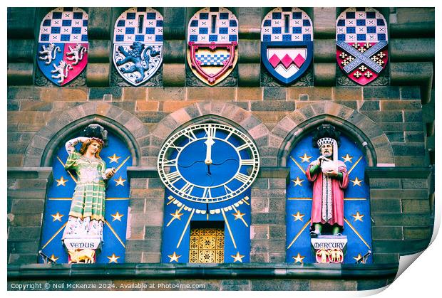 Clock on Cardiff castle  Print by Neil McKenzie