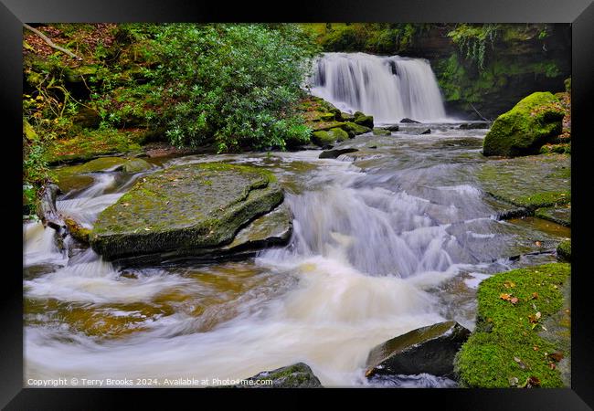 Autumn Woodland Waterfall Framed Print by Terry Brooks