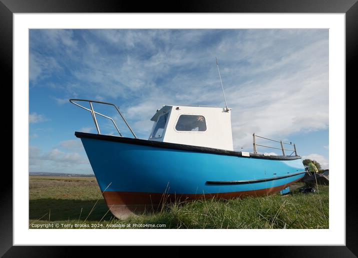 Old Blue Boat Penclawdd Gower Framed Mounted Print by Terry Brooks