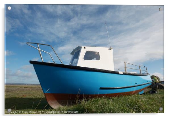 Old Blue Boat Penclawdd Gower Acrylic by Terry Brooks