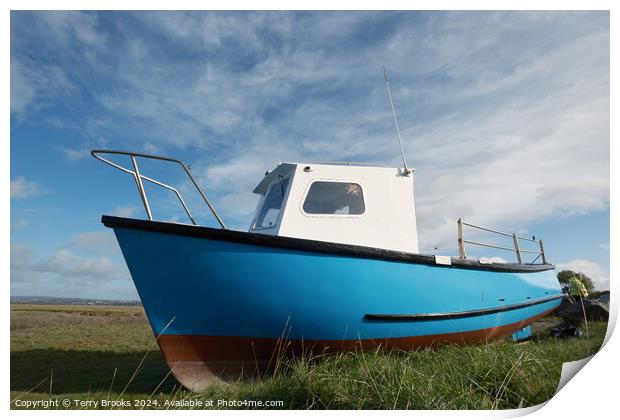 Old Blue Boat Penclawdd Gower Print by Terry Brooks