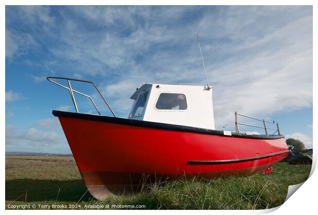 Old Red Boat Penclawdd Gower Print by Terry Brooks