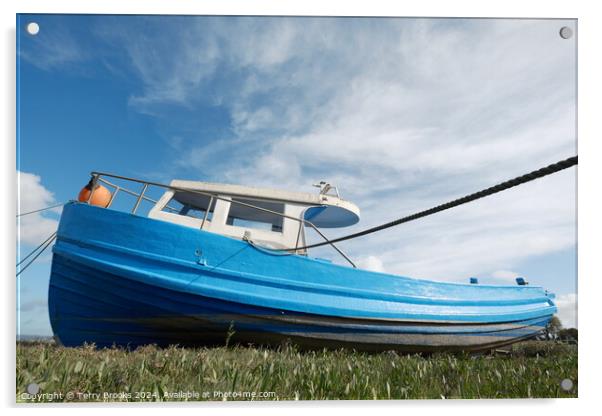 Old Blue Boat Penclawdd Gower Acrylic by Terry Brooks