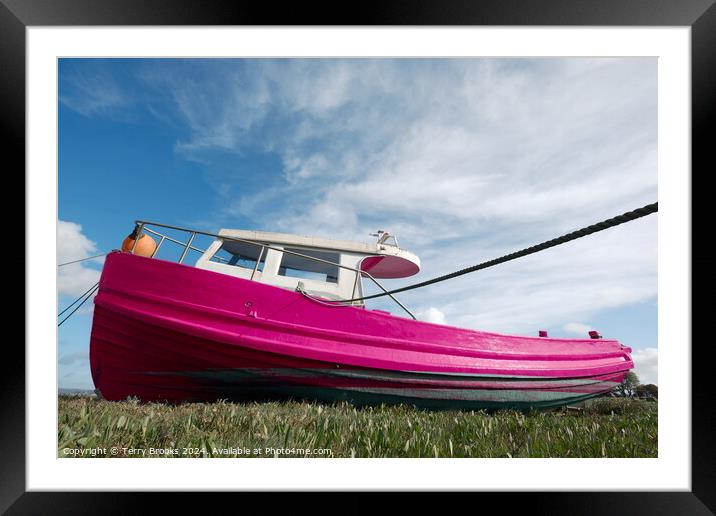 Old Pink Boat Penclawdd Gower Framed Mounted Print by Terry Brooks