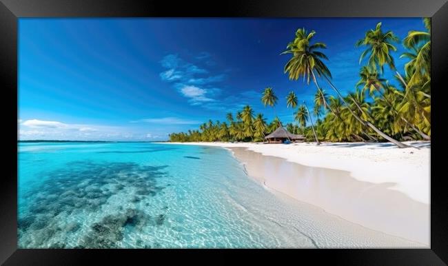 Tropical paradise beach with white sand and crystal clear blue water. Travel tourism. Framed Print by Lubos Chlubny