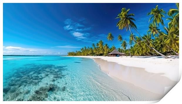 Tropical paradise beach with white sand and crystal clear blue water. Travel tourism. Print by Lubos Chlubny